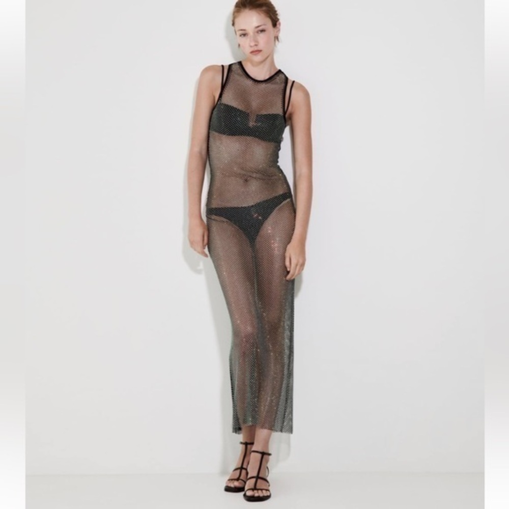 Zara NWT shimmery long mesh dress